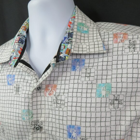 Robert Graham Shirt Alien Monsters Plaid Mens M Short Sleeve Cotton - Picture 1 of 12